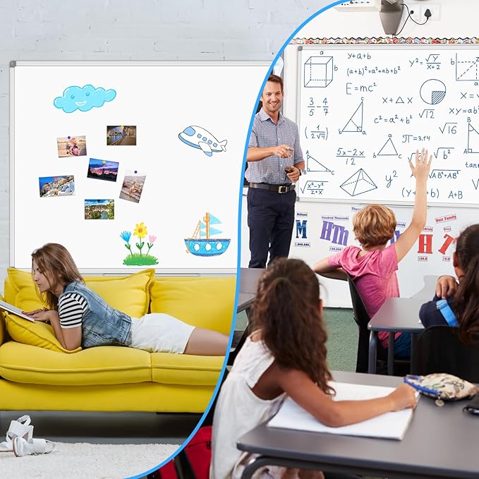 Lockways Dry Erase Board 60 x 40 Inch, Large Magnetic White Board Pack of 2, Aluminium Frame Whiteboard with Marker Tray for School, Office and Home