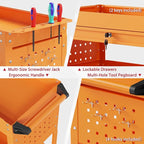 3 Tier Rolling Tool Cart on Wheels, Heavy Duty Service Cart Industrial Utility Cart with Drawer and Screwdriver Rack Pegboard, 550 LBS Mobile Tool Storage Organizer for Garage, Workshop (Orange)