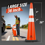 RoadHero 5 Pack 36 Inch Large Traffic Cones with Heavy Black Base, Orange Safety Cone with Reflective Collar for Parking Lot, Construction Work, Road Safety