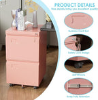 Aobabo 2 Drawer File Cabinet with Wheels, Lockable Metal Filing Cabinet with Business Card Slot for Legal/Letter Size for Home Office, Required Assembled,Pink