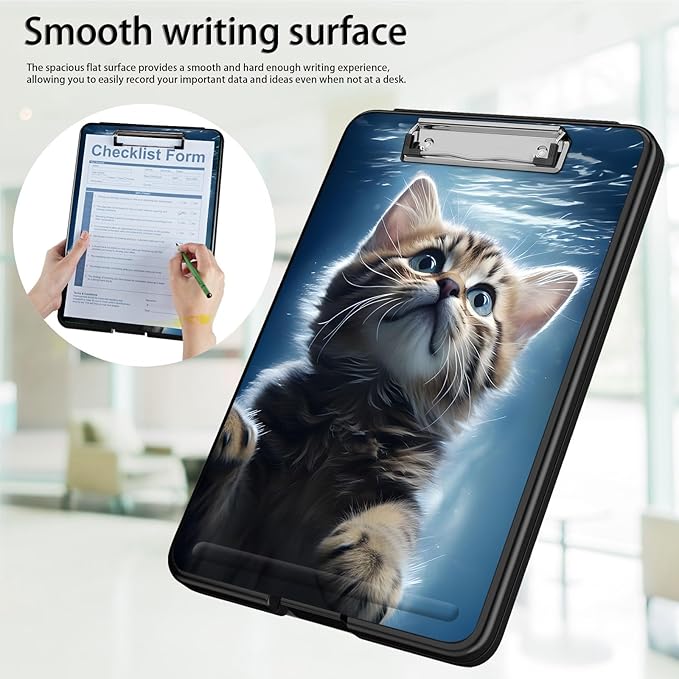 Clipboard with Storage,Office Supplies Nursing Clipboards Folder with Pen Holder Plastic Foldable Clip Board with Storage for Nurse Teacher,Swimming cat