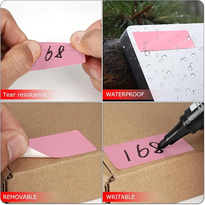 Pink Rectangle Stickers 2 x 1 Inch Color Coding Labels Vinyl Roll Self-Adhesive Waterproof Removable 500 PCS