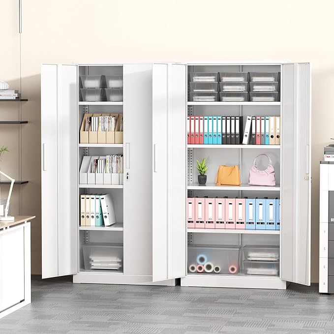 Greenvelly Metal Garage Storage Cabinet,Steel Lockable Storage Cabinet with 2 Doors and 4 Adjustable Shelves,Tall Metal Cabinet Locking File Cabinet for Office,Home, Garage, Gym, School