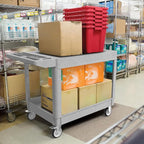 Heavy Duty Utility Rolling Tool Cart, 1000 lbs Capacity Flat Top Plastic Utility Service Cart with Two Trays and Wheels, 46 x 26-Inch Work Cart for Storage, Garage, Warehouse, Workshop, Gray