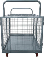 Platform Truck Cart with Cage 2200 lbs, 5-in-1 Folding Hand Truck with Wheels, Convertible Warehouse Cart for Utility, Moving - Heavy Duty Flatbed Carts for Grocery, Laundry, Shelving, Pantry, Grey