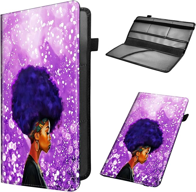 Car Registration and Insurance Holder, Leather Car Glove Box Organizer, Cool Car Accessories for ID, Driver's License Cards & Essential Document,business cards,Men&WomenPurple African Womans