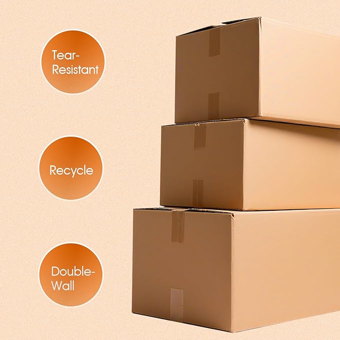 Double Wall Corrugated Cardboard Boxes with Handles for Moving(12 Pack), 20" x 15" x 20" Heavy Duty Large Packing Boxes Durable for Packing,Business,Storage (Large-Handle)