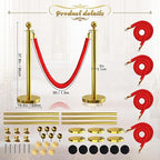 6Pcs Gold Stanchion Post Queue Velvet Ropes and Posts with Soild Base and 4pcs 5 Ft Red Velvet Ropes Carpet Ropes Posts Stanchion Set Crowd Control Barriers for Party Supplies