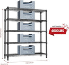 IZEUK 5-Tier Adjustable Heavy Duty Metal Storage Shelving Unit, Wide Utility Rack Organizer for Garage, Basement, Kitchen, Office, Warehouse (Black, 17.7" D x 59.1" W x 70.9" H)
