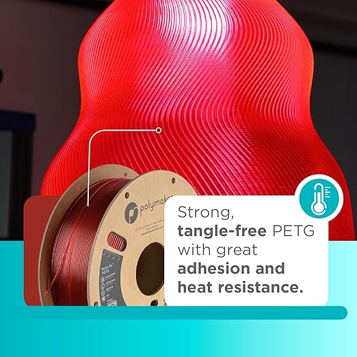 Polymaker PolyLite 3D Printer PETG Filament Translucent Red 1.75mm 1kg, Legacy PETG Formula, Reliable Everyday Filament, Strong Layer Bonding, Compatible with Most 3D Printers