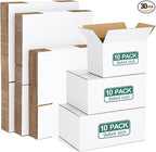 Eupako 30 Pack Small Shipping Boxes Assorted Sizes, White Corrugated Box Mailers, Cardboard Boxes for Packaging Small Business, Mailing, 6x4x4 & 8x6x4 & 9x6x4 10 PCS Each Small Boxes