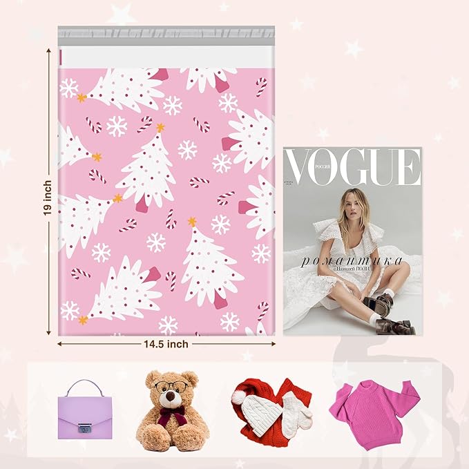 Metronic Christmas Poly Mailers 14.5x19" 500 Pack Shipping Bags for Clothes,Self Adhesive Shipping Envelopes for Small Business,Waterproof Mailers Poly Bags for Shipping,Packaging Mailing Bags Pink