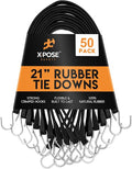 Rubber Bungee Cords with Hooks 50 Pack 21 Inch (32” Max Stretch) Heavy-Duty Black Tie Down Straps for Outdoor, Tarp Covers, Canvas Canopies, Motorcycle, and Cargo - by Xpose Safety