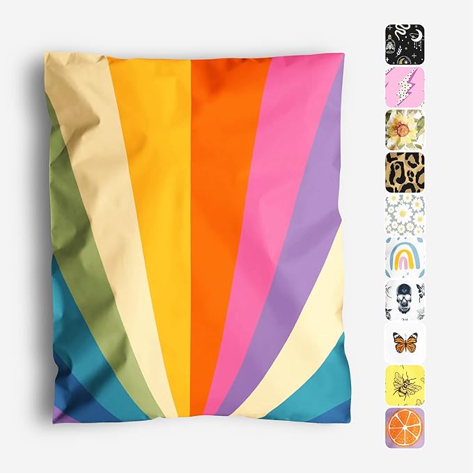 10x13 Poly Mailers – Retro Rainbow – Waterproof, Tear-Resistant Shipping Bags with Adhesive Seal – 100 Pack – Package Mint