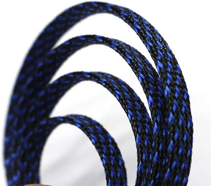 30ft PET Expandable Sleeving Wire Cable Sleeve (1/2", Blue&Black)