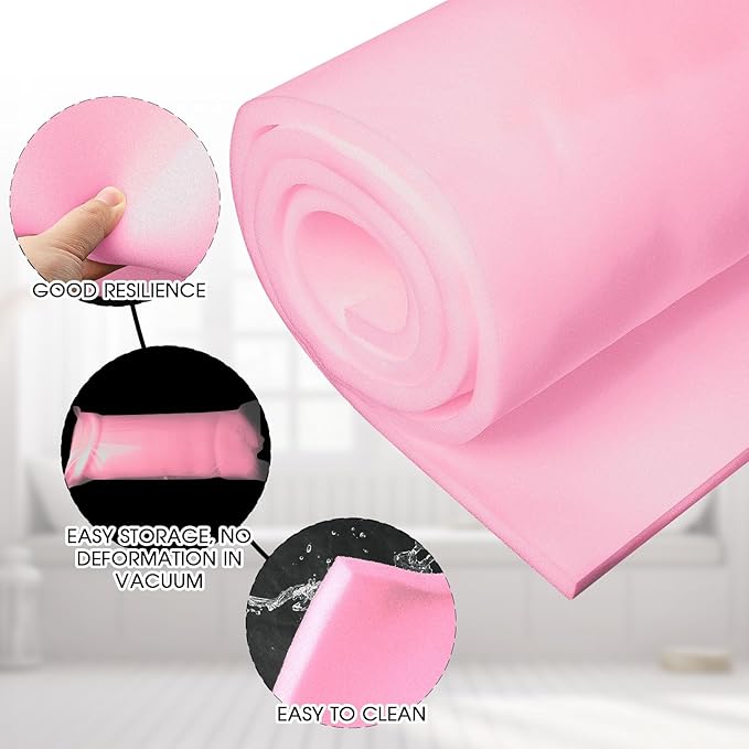 Amylove Polyurethane Foam 24" x 72" High Density Cushion Upholstery Foam Sheet for Seat Replacement DIY Projects Chairs Headboards Sofas Home(1/2" x 24" x 72",Pink)