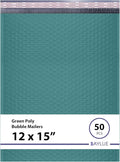 Green Large Poly Bubble Mailers 12x15 inch | Self Seal Padded Envelopes Cushioned Bubble Mailer | Usable Size 12x15 | WaterProof | Lightweight mailing Shipping Bags | 50 Pack Bulk