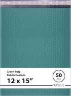 Green Large Poly Bubble Mailers 12x15 inch | Self Seal Padded Envelopes Cushioned Bubble Mailer | Usable Size 12x15 | WaterProof | Lightweight mailing Shipping Bags | 50 Pack Bulk