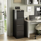 4 Drawer Metal File Cabinet with Lock, Wide Office Steel Filing Cabinet, Mobile Storage Organizer for Letter Legal Files, Home Office School Tool Storage Cabinet, Black