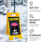 Caution Wet Floor Umbrella Sidewalk Sign Kit, 10x16 Inches, with A Frame Stand, Made in USA