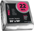 PROTARP Extreme Heavy Duty 22 Mil Tarp Cover, Waterproof, UV Resistant, Rip and Tear Proof, Poly Tarpaulin with Reinforced Edges for Roof, Camping, Patio, Pool, Boat. (Silver/Black 50′ X 50′)