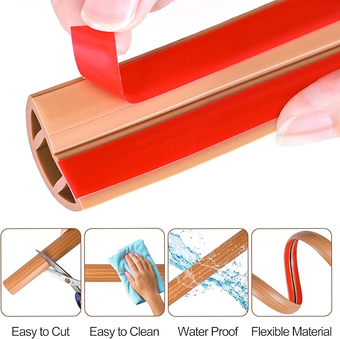 MYFAMIREA 3.3FT Floor Cord Cover for Wire Self Adhesive Cable Cavity Management PVC Extension Cord Hider Power Floor Wire Protector Cover Prevent Cable Trip for Office Home Outdoor (Brown Wood 1.18'')