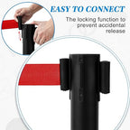 Therwen 6 Pcs Double Retractable Belt Barrier with Stanchion Dual Retractable Safety Belt Heavy Duty Crowd Control Stanchions Stainless Steel Post Holder Safety Barrier Stand (9.8 ft,Black and Red)