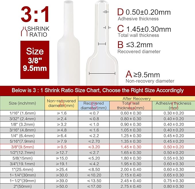 Chanzon 3:1 Ratio - 80ft Roll - Heat Shrink Tubing 3/8" (9.5mm) - Marine Grade Waterproof Adhesive Lined - (25M Total Length) White Polyolefin Sleeving Wrap Shrinking 3 to 1 Ratio 1pcs