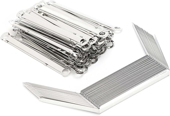 File Fasteners 2 - Hole Iron Clips 50pcs, 80mm Hole Pitch, Durable Metal Paper Prong Fastener - Holds 350 Sheets, Rust, Easy Document Binding