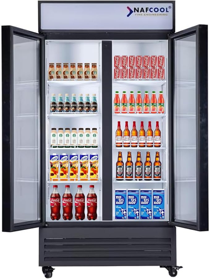Commercial Beverage Refrigerator Display Fridge, Two Glass Door Upright Drink Cooler with LED Light Adjustable Shelves,ETL Sanitation,18.5 Cu Ft,35.6" Wide(Hinge Door