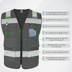 TCCFCCT Hi Vis Vest 5 Pockets High Visibility Reflective Safety Vest for Men Women, Neon Construction Vest with Horizontal Strip for Walkie-talkie and ID Card, Meets ANSI/ISEA Standards, Grey,M