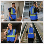 Safety Vest Customize Logo with 5 Pockets & Zipper Reflective High Visibility Vest Class 2 Outdoor Workwear