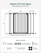 Babelio Baby Gate for Doorways and Stairs, PressGuard P7 Auto Close Dog Gate, 36" Tall Easy Install Pressure Mounted, fits for 29-43" Doorway, Safety Gate Door for Child and Pet, Black