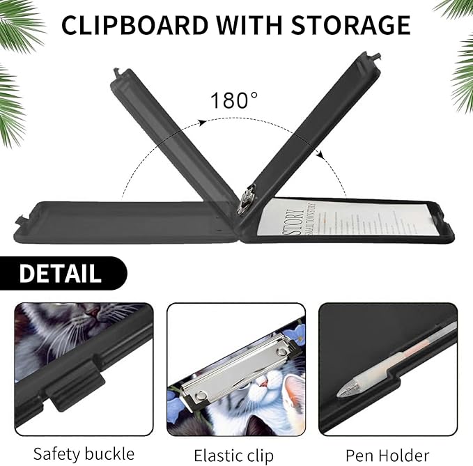 A4 Clipboards,Folder Clipboard with Storage Cute Cat Heavy Duty Clip Boards Waterproof Nursing Plastic File Folder Storage Box Clipboard Case for Teacher,Doctor,Office