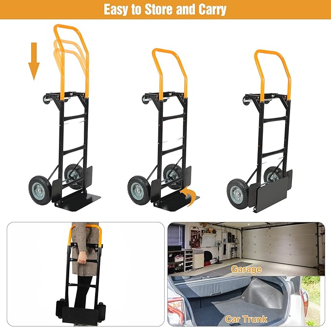 RedSwing 2 in 1 Convertible Hand Truck, Portable Utility Dolly Cart with Telescoping Handle 4 Wheels, Heavy Duty Folding Platform Cart for Industrial, Warehouse, Home, Office, Luggage,330 Lbs Capacity