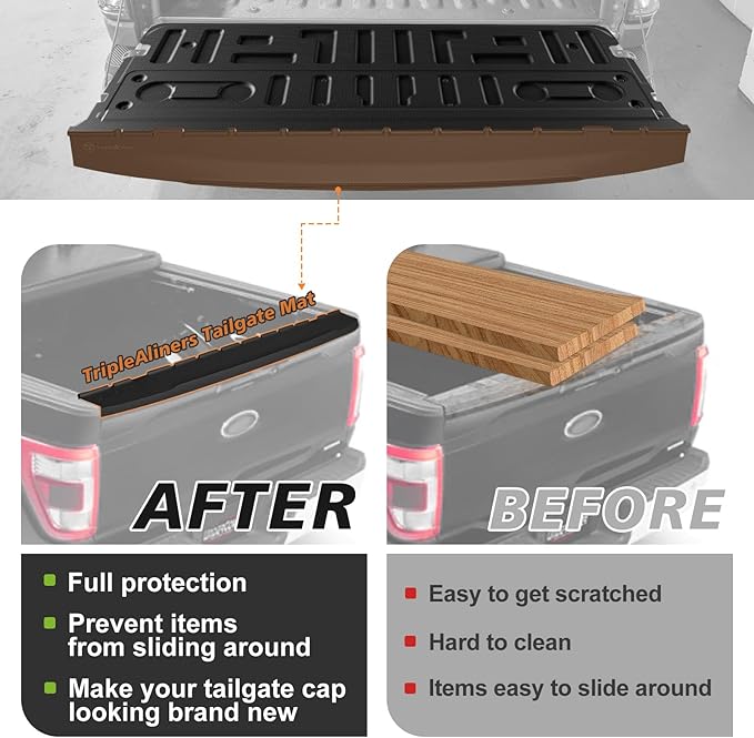 TripleAliners Compatible with Ford F-150 F150 2021-2025 2026 Tailgate Mat with Tailgate Cap Top Protector Full-Coverage All Weather Truck Liner Replacement(Not Fit Work Surface or Pro Access Tailgate)