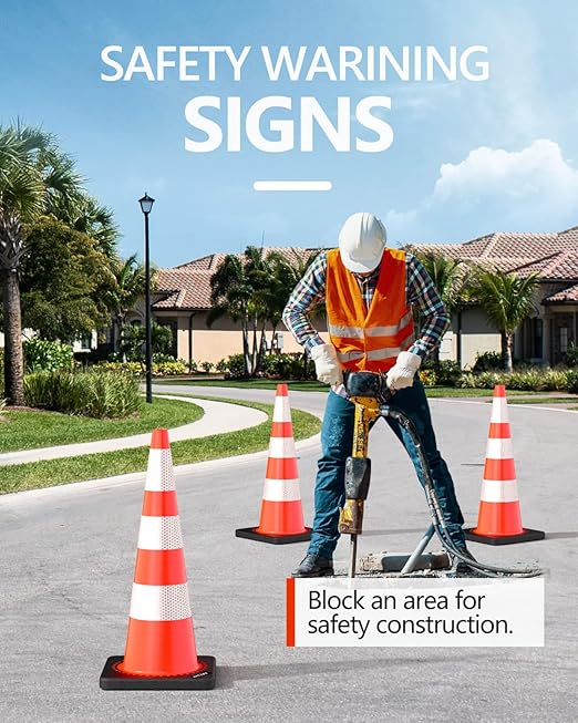 (8 Pack) BATTIFE Traffic Cones 36 Inch with Black Weighted Base, PVC Orange Cone for Traffic Control,Construction Events, Driveway Road Parking Lot