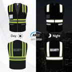 Security Vest for Men Women, Safety Vest with Pockets & Zipper, Neon Safety Work Wear with Reflective Strip, ANSI Compliant, Black, 3XL