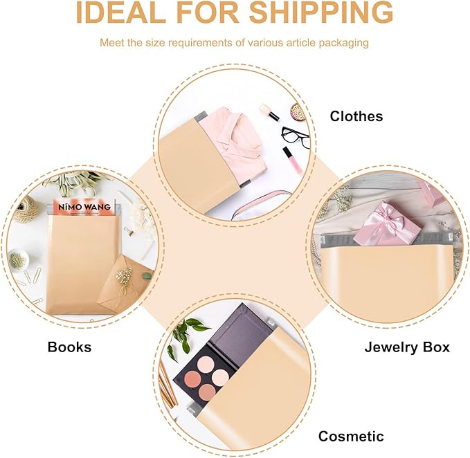Metronic Poly Mailers 10x13 100 Pcs | Medium Size Shipping Bags for Clothes | Large Poly Mailer Bags, Shipping Envelopes, Mailing Bags for Small Business, Strong Adhensive Poly Bags Beige