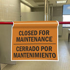 SmartSign "Closed For Maintenance" Bilingual Hanging Doorway Barricade Sign, Spring-loaded Adjustable Twist-To-Tighten Aluminum Pole & 11.25" x 18" Vinyl Sign Kit, Black/Orange, USA-Made
