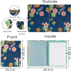 Clipboard Folio Spiral Folder Board,5 Extra Folders with 10 Storage Pockets,Refillable Lined Fillable Notepad,Folded Clipboard with Storage,Suitable for Office,School and Student (Blue Flowers)
