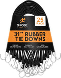 Rubber Bungee Cords with Hooks 25 Pack 31 Inch (47” Max Stretch) Heavy-Duty Black Tie Down Straps for Outdoor, Tarp Covers, Canvas Canopies, Motorcycle, and Cargo - by Xpose Safety
