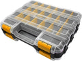 Double Side Tool Box Organizer, Hardware Storage Box, Portable Small Parts Organizer with Removable Plastic Dividers for Screws, Nuts, Nails, Bolts (Orange)