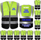 BeautyWill Custom Safety Vest Customized Logo Class 2 High Visibility Reflective Vest with Pockets Construction workwear