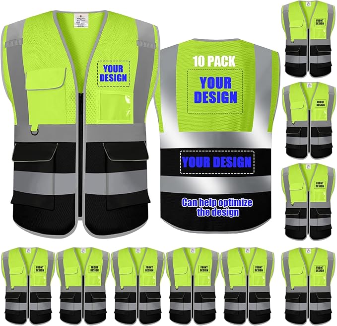 BeautyWill Custom Safety Vest Customized Logo Class 2 High Visibility Reflective Vest with Pockets Construction workwear