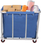 12 Bushels Laundry Cart Commercial/Home,Heavy Duty Large Stainless Steel Rolling Laundry Basket with Wheels，for Laundry Organizer and Storage,260LBS Load (12 Bushels - Blue - 8 Tubes)