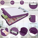 Small Clipboard with Storage, A5 Clipboards with Pen Holder, Half Letter Clip Boards 6x9 Mini Plastic Clipboard with Low Profile Clip for Classroom, School, Office Supplies (Purple)