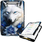 Clipboard with Storage High Capacity Plastic Nursing Clipboards with Pen Holder File Folder Storage Box Clipboard with Heavy Duty Clips for Teacher,Doctor,Offices-Bule Rose Wolf