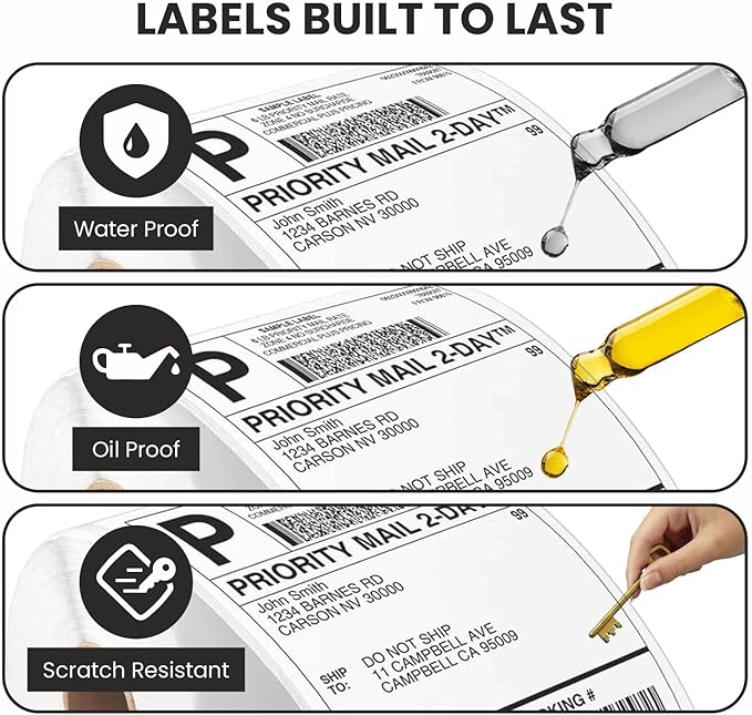 CEPRICO - 4”x 6” Direct Thermal Shipping Labels - 1 Roll (Per Roll 220 Labels) - Waterproof Perforated Self Adhesive Printable Stickers for UPS DHL FedEx USPS - Compatible w/Zebra & Thermal Printers