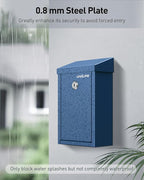 Uniclife Key Drop Box for Outside, Blue Metal Donation Box Collection Boxes with Key Lock, Safe Suggestion Boxes, Wall Mounted Mailbox with Top Slot, Steel Cash Drop Chest for Office Business